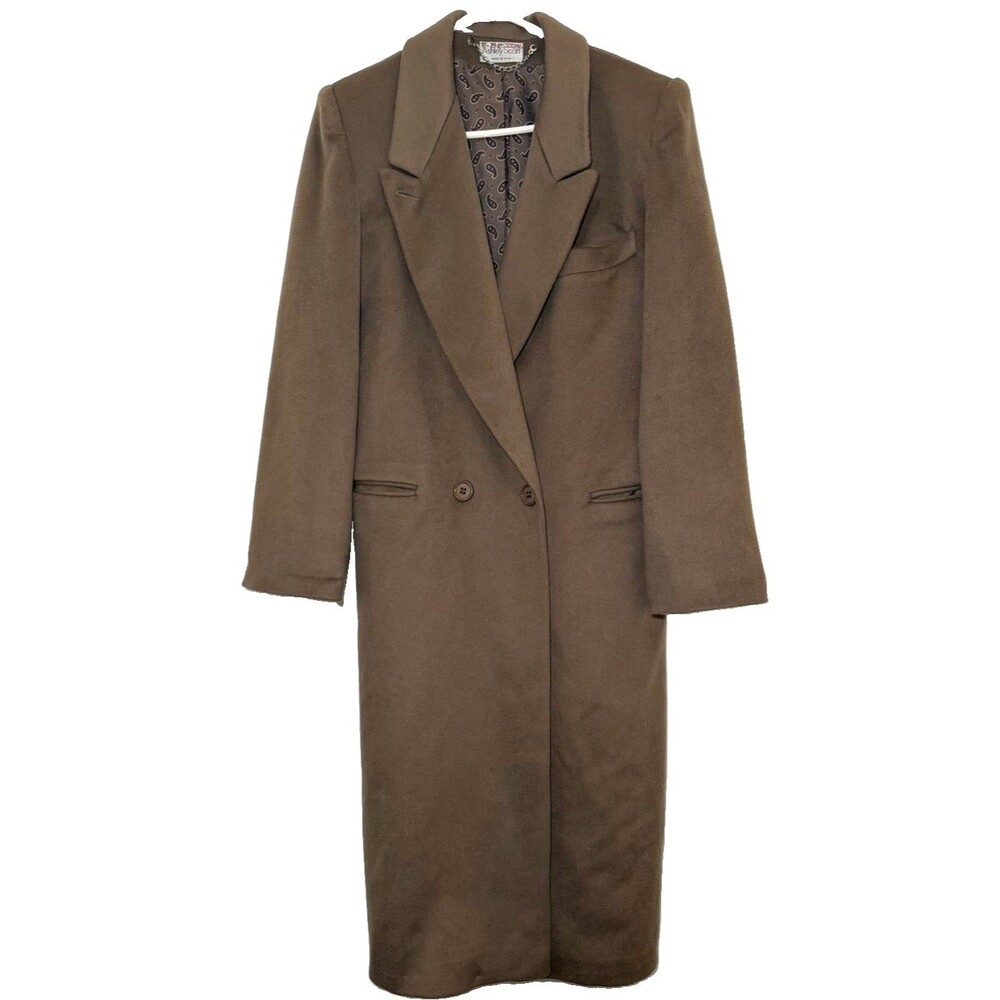 Vintage Ashley Scott 100% Wool Brown Long Coat USA Paisley Lined Est